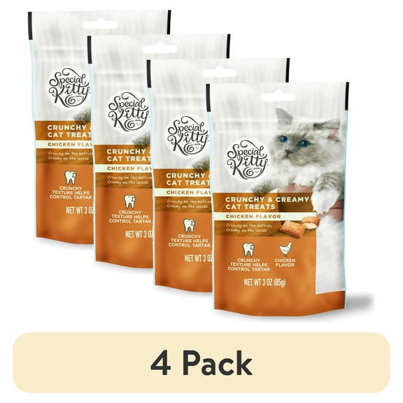 (4 pack) Special Kitty Crunchy and Creamy Cat Treats Chicken Flavor, 3 oz