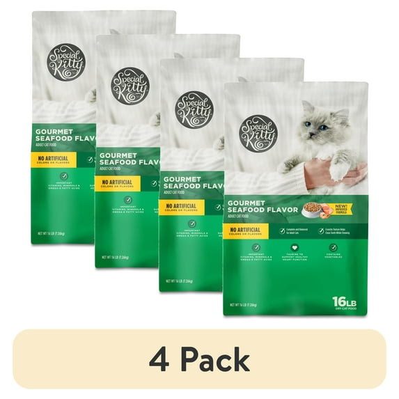 (4 pack) Special Kitty Gourmet Formula Seafood Blend Flavor Dry Cat Food, 16 lb Bag