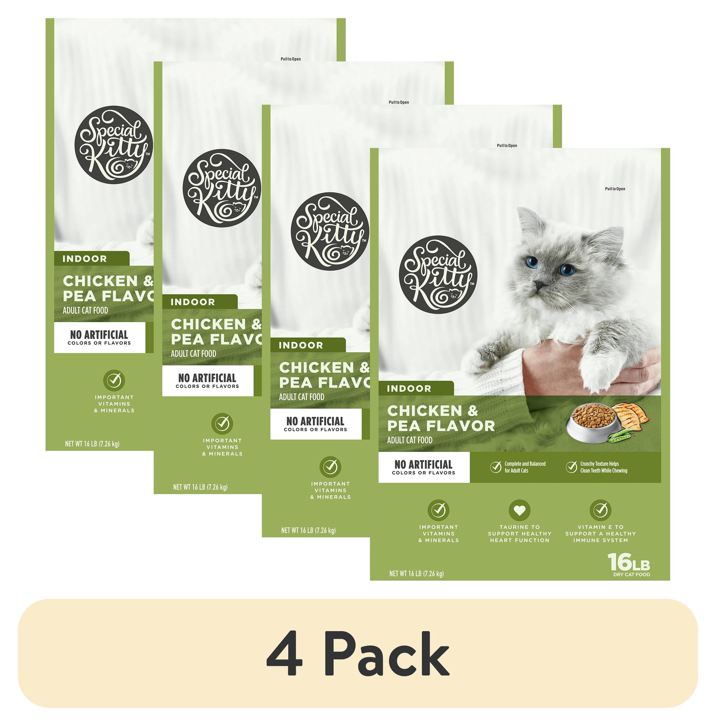 (4 pack) Special Kitty Indoor Formula Chicken & Pea Flavor Dry Cat Food, 16 lb Bag