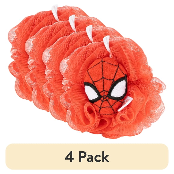 (4 pack) Marvel Kids 5" Spider-Man 3D Loofah, Polyester, Red