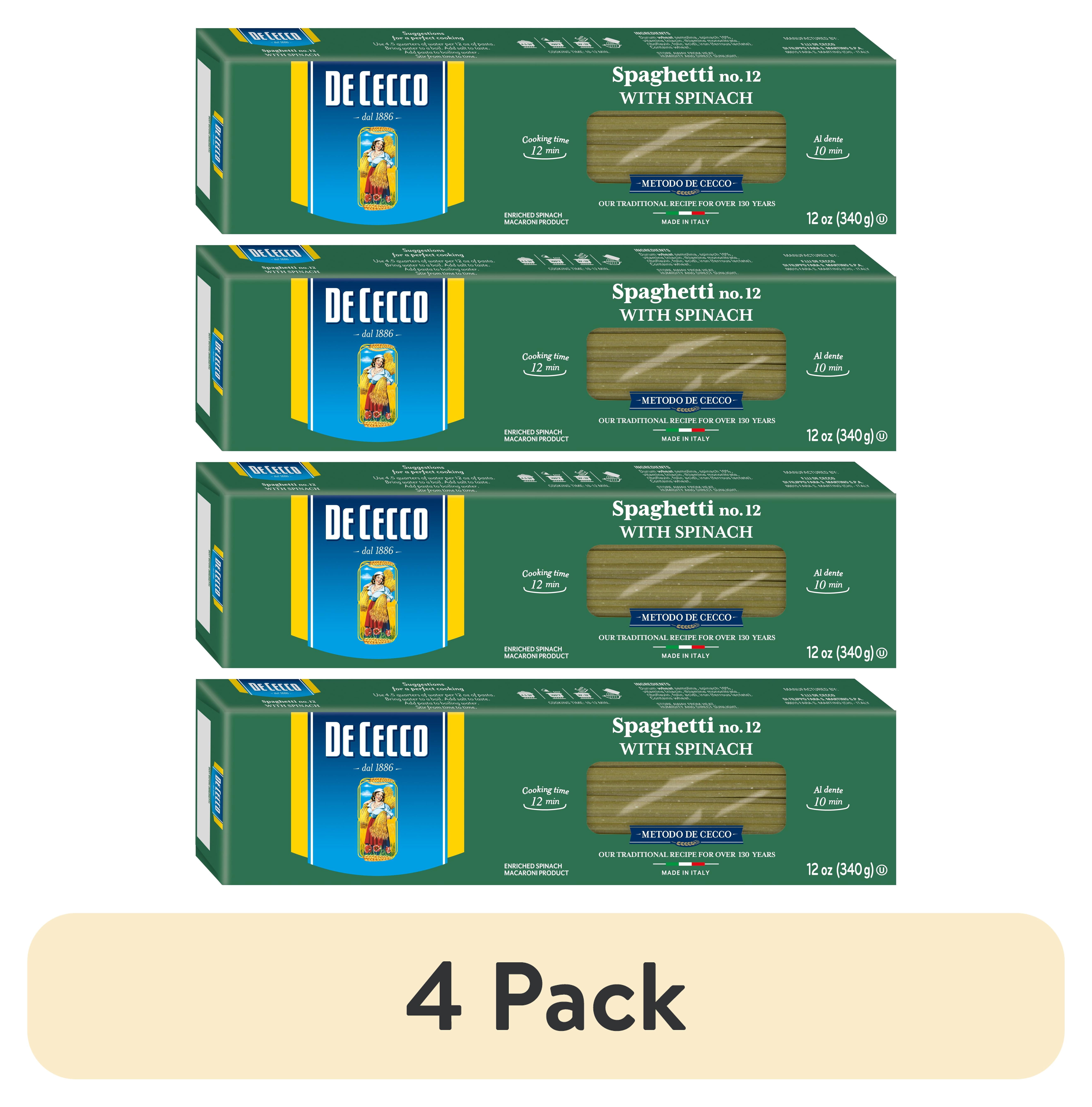 (4 pack) De Cecco Spinach Spaghetti Pasta, Contains Wheat, No Dairy or Soy Allergens, 16 oz