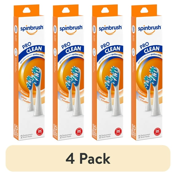 (4 pack) Spinbrush PRO CLEAN Refill, Medium Bristles, Includes 2 Replacement Heads for Battery Powered Toothbrushes