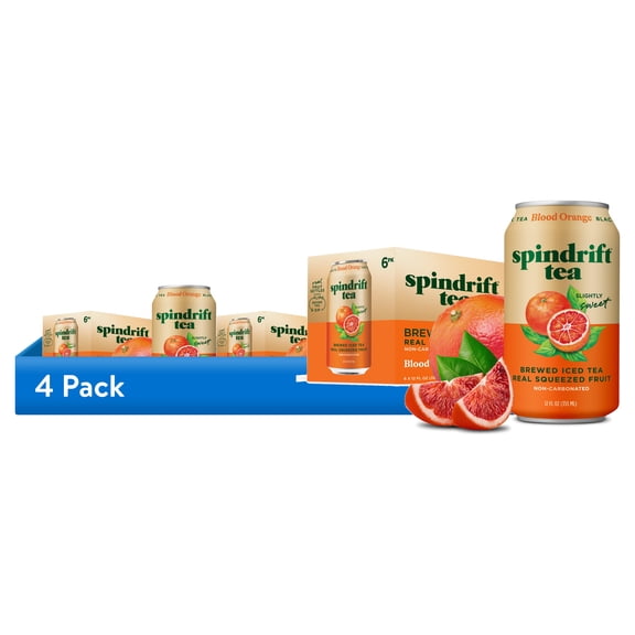 (4 pack) Spindrift Blood Orange Iced Tea - Low Calorie, Real Brewed Black Tea with Blood Orange, Caffeinated, No Artificial Sweeteners, 6 pack, 12 fl oz Cans
