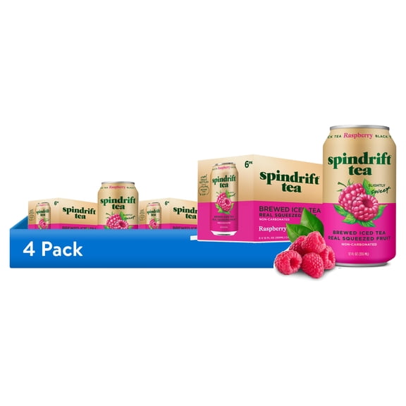 (4 pack) Spindrift Raspberry Iced Tea, Real Brewed Black Tea with Real Squeezed Raspberry Juice, Low Calorie (46 Calories), No Artificial Sweeteners