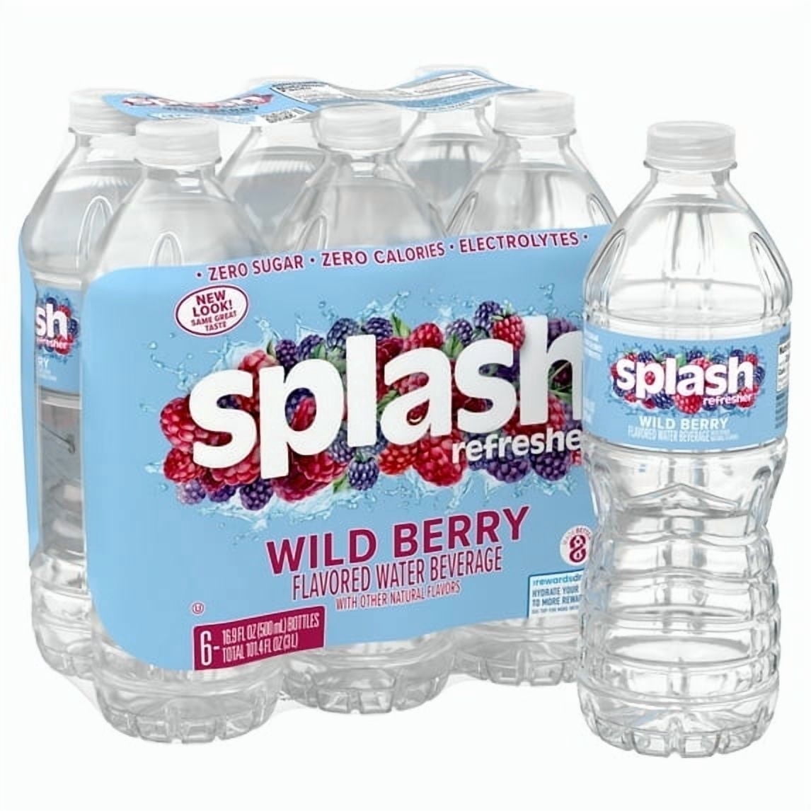 (4 pack) Splash Wild Berry Flavored Water, 16.9 fl oz, 6-pack Plastic Bottles