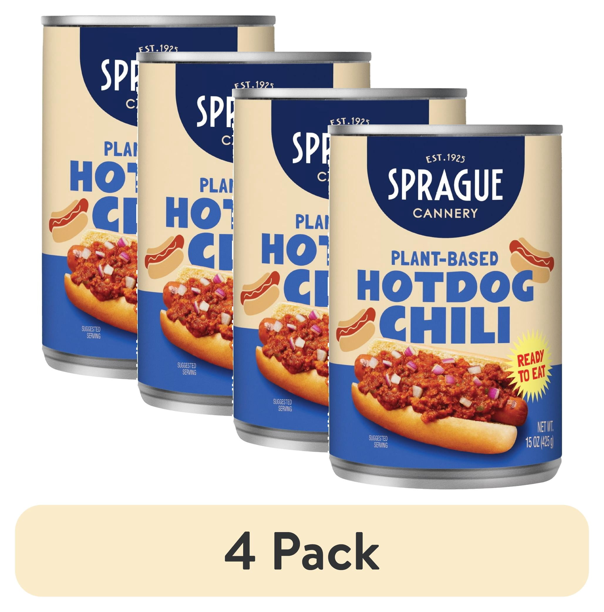 (4 pack) Sprague Foods Brand - Vegan Hot Dog Chili Sauce, Preservative Free, Easy Open 15oz Can