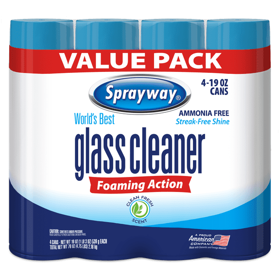 (4 pack) Sprayway Glass Cleaner Foaming Aerosol Spray, 19 oz, 2-Pack, Ammonia-Free, Streak-Free Shine