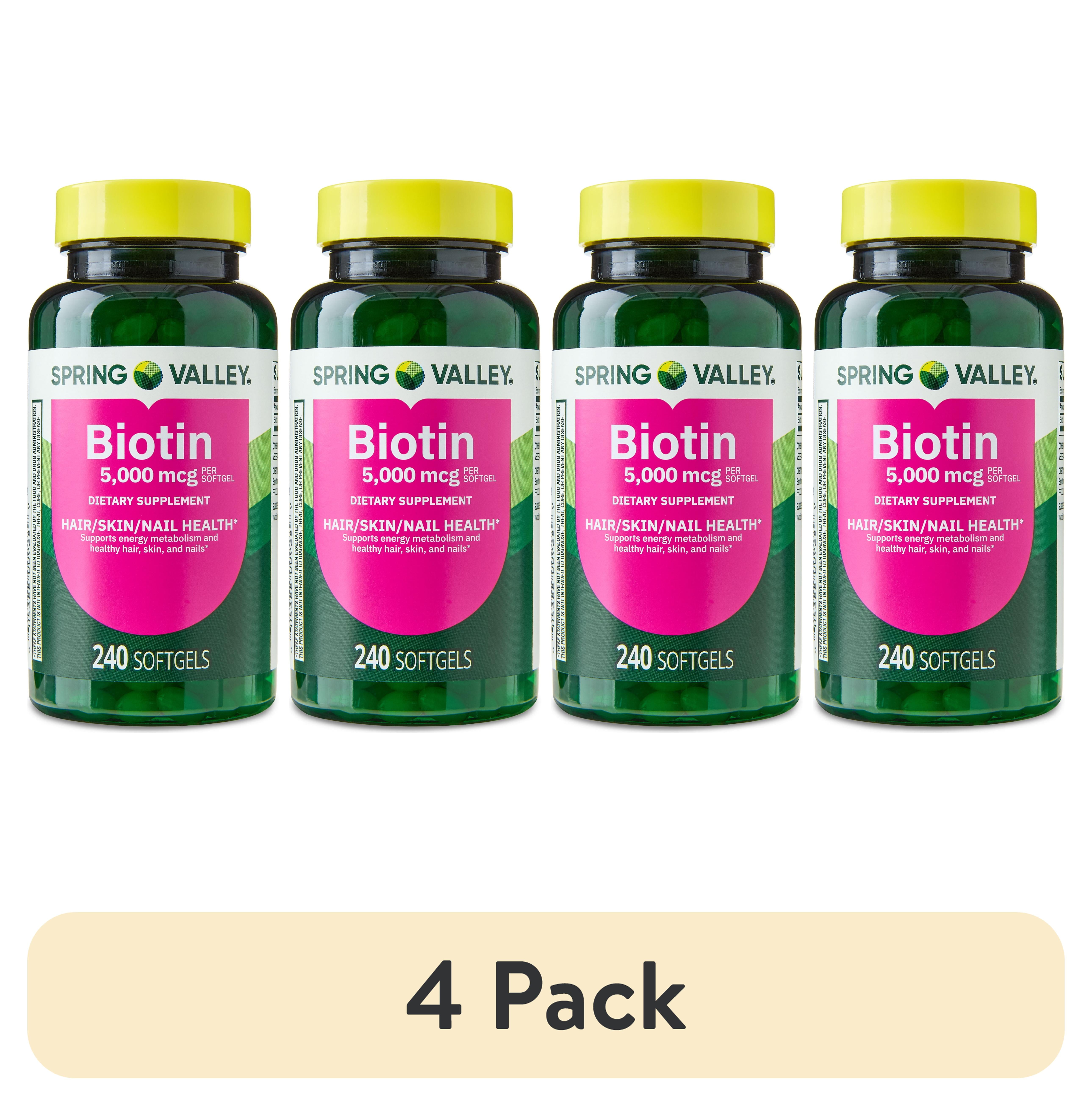 (4 pack) Spring Valley Biotin Dietary Supplement Softgels for Hair/Skin/Nails Health, 5,000 mcg, 240 Count