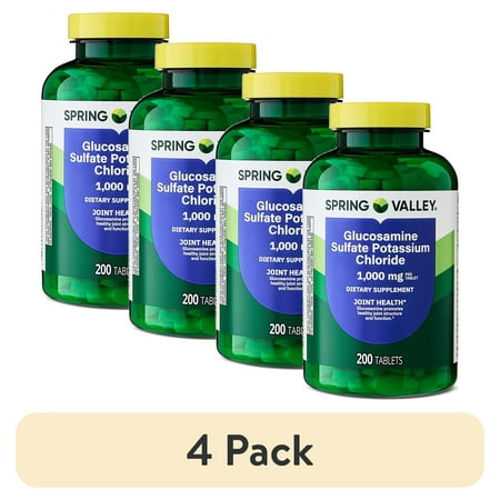 (4 pack) Spring Valley Glucosamine Sulfate Potassium Chloride Dietary Supplement Tablets for Joint Health, 1,000 mg, 200 Count