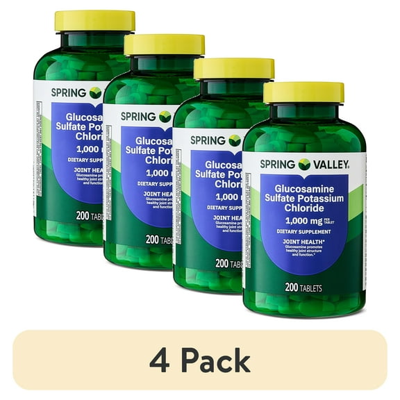 (4 pack) Spring Valley Glucosamine Sulfate Potassium Chloride Dietary Supplement Tablets for Joint Health, 1,000 mg, 200 Count