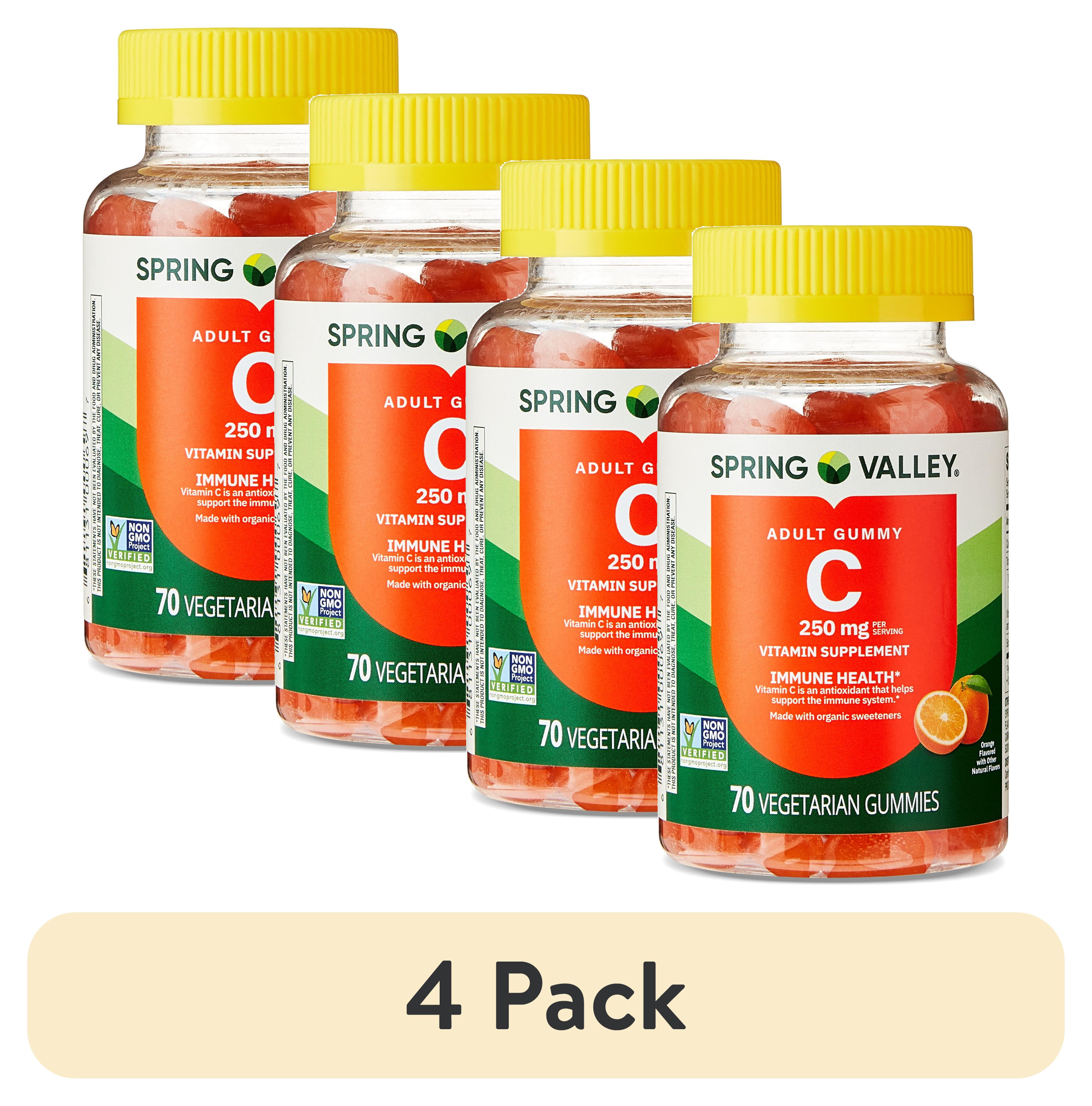 (4 pack) Spring Valley Vitamin C Supplement, Orange Flavor, 250 mg, 70 Count, Gummies for Immune Health