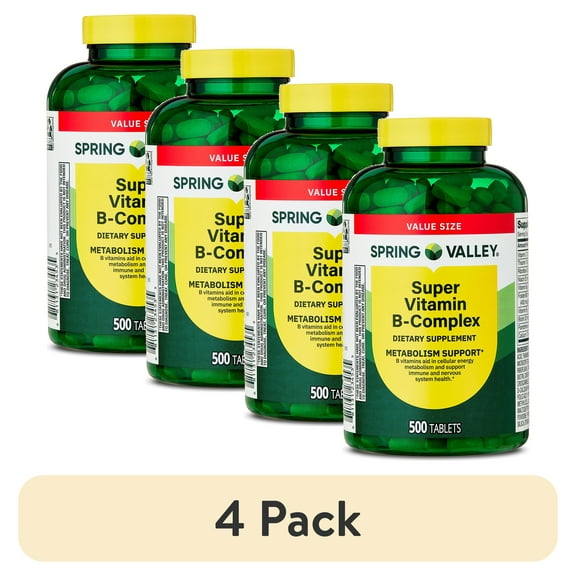 (4 pack) Spring Valley Super Vitamin B-Complex Tablets Dietary Supplement Value Size, 500 Count
