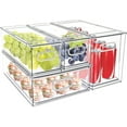 4 pack Stackable Fridge Drawers PullOut Bins Divided Produce Saver