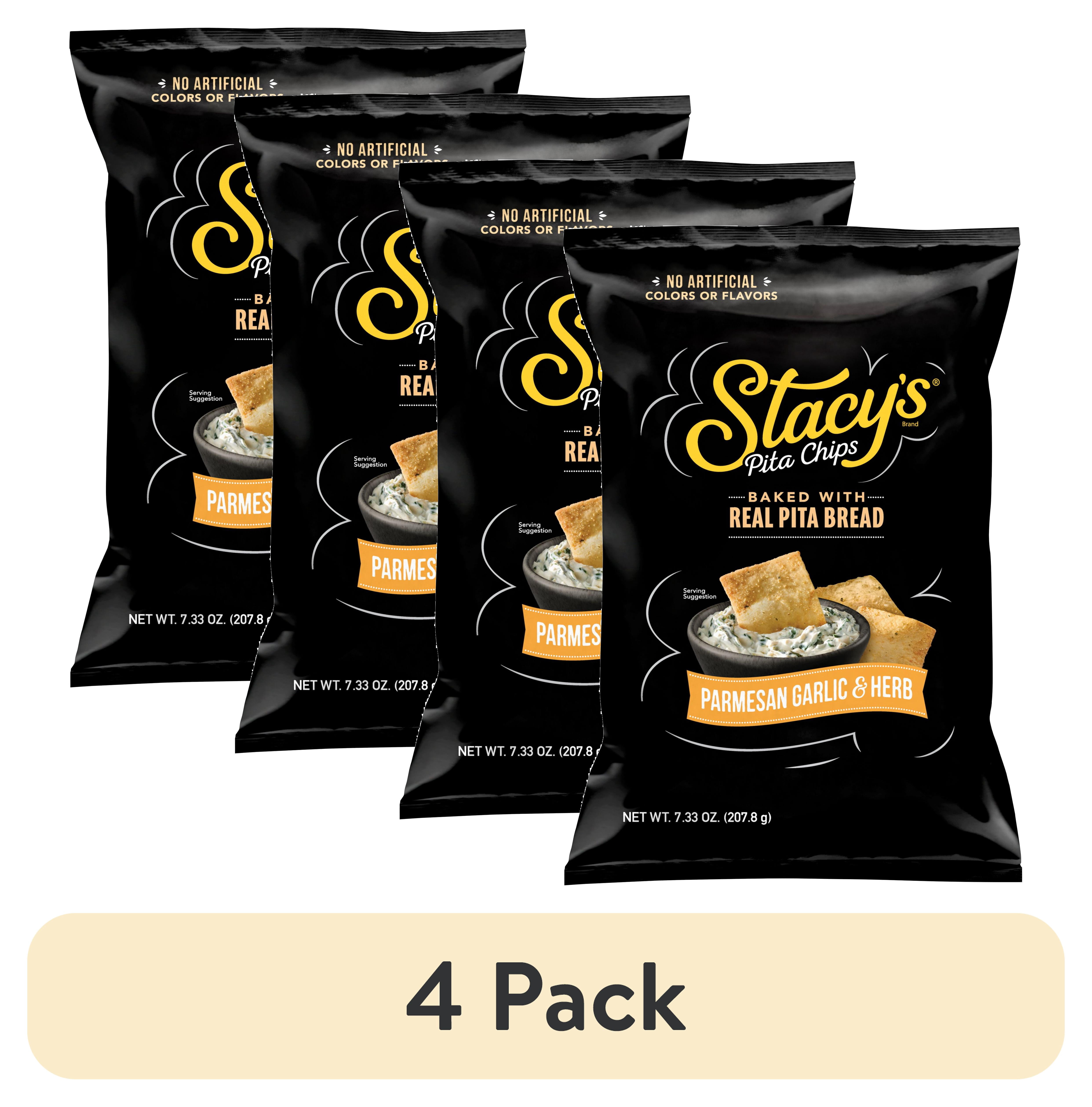 (4 pack) Stacy’s No Artificial Colors or Flavors Parmesan Garlic and Herb Pita Chips Bag, 7.33 oz​