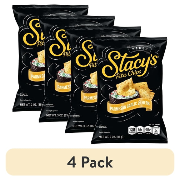 (4 pack) Stacy's Pita Chips Parmesan Garlic & Herb 3 Ounce Plastic Bag