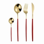 4 pack Stainless Steel Flatware Set,Modern Satin Finish| BEST Birthday Wedding Gift red-gold Matte 4 Sets