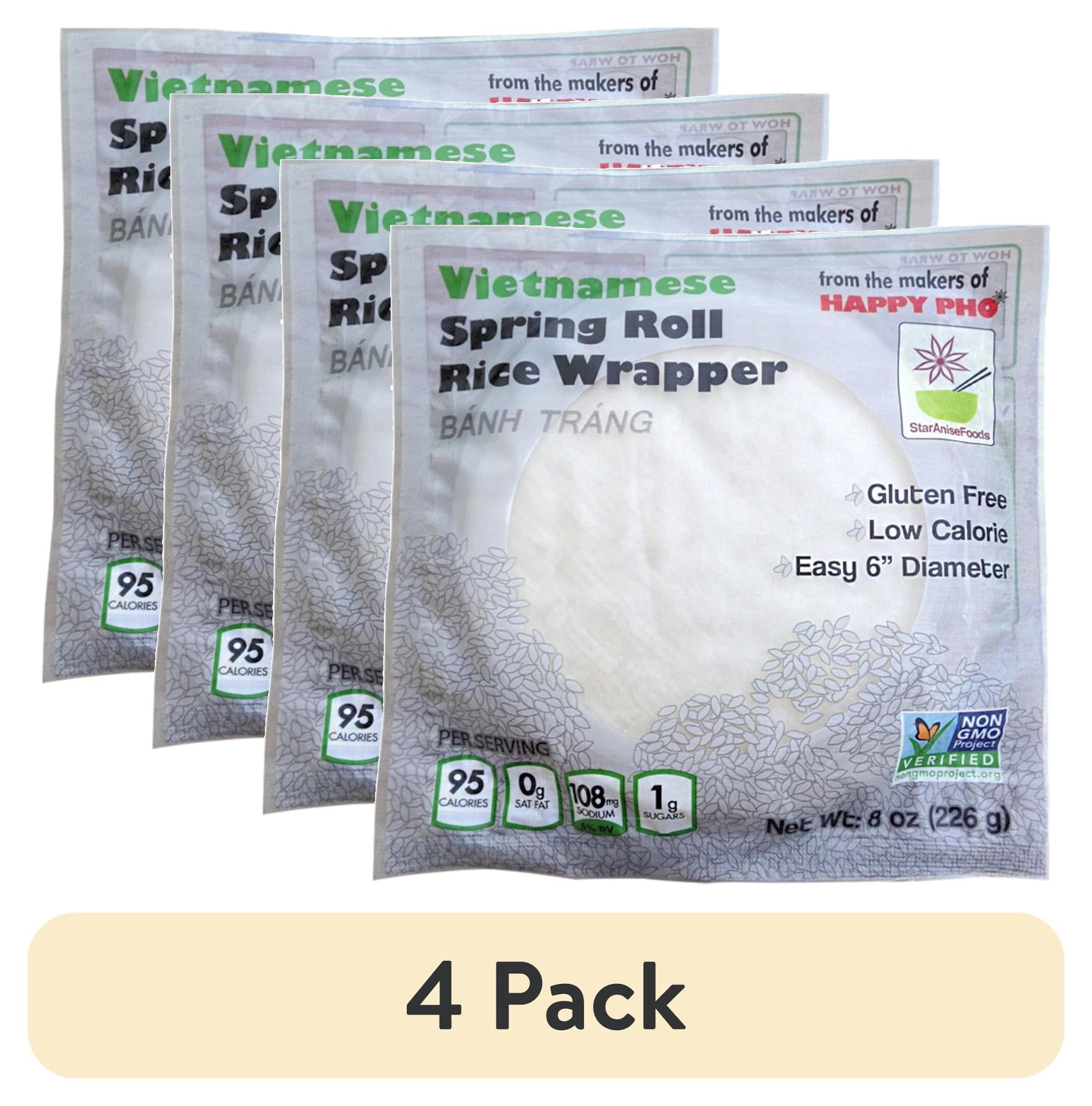 (4 pack) Star Anise Foods, Vietnamese White Rice Spring Roll Wrapper, Gluten Free Non GMO, 8oz