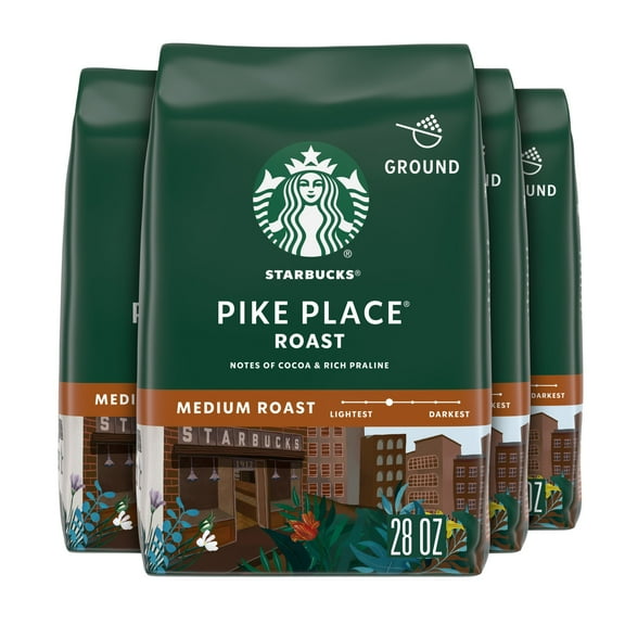 (4 pack) Starbucks Pike Place Roast, Ground Coffee, Medium Roast Hot or Iced Coffee, 28 oz