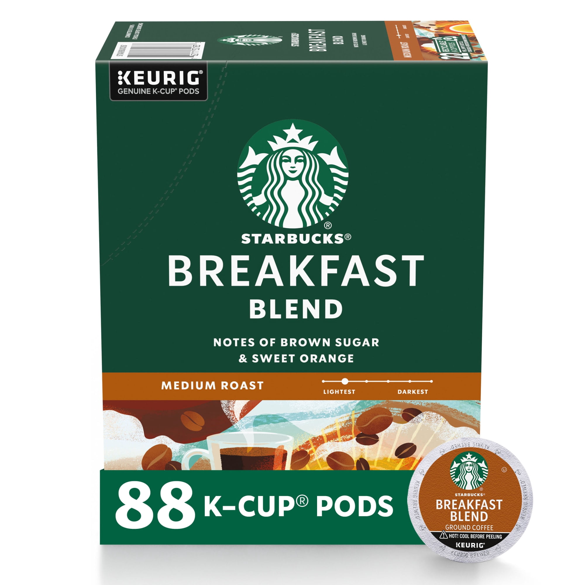 (4 pack) Starbucks Breakfast Blend, Hot or Iced Coffee, Medium Roast K-Cup Coffee Pods, 22 Count​