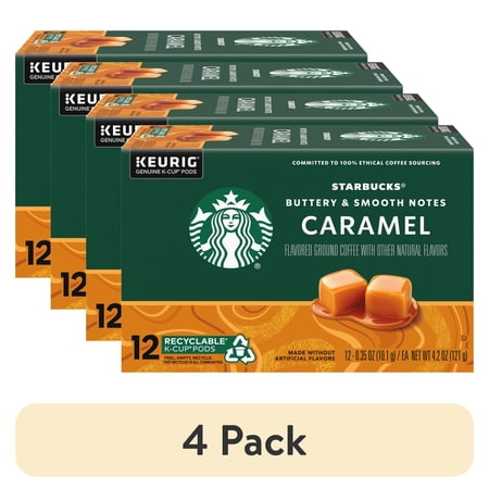 (4 pack) Starbucks Caramel Medium Roast Coffee, Keurig K-Cup Single Serve Coffee Pods, 12 Count