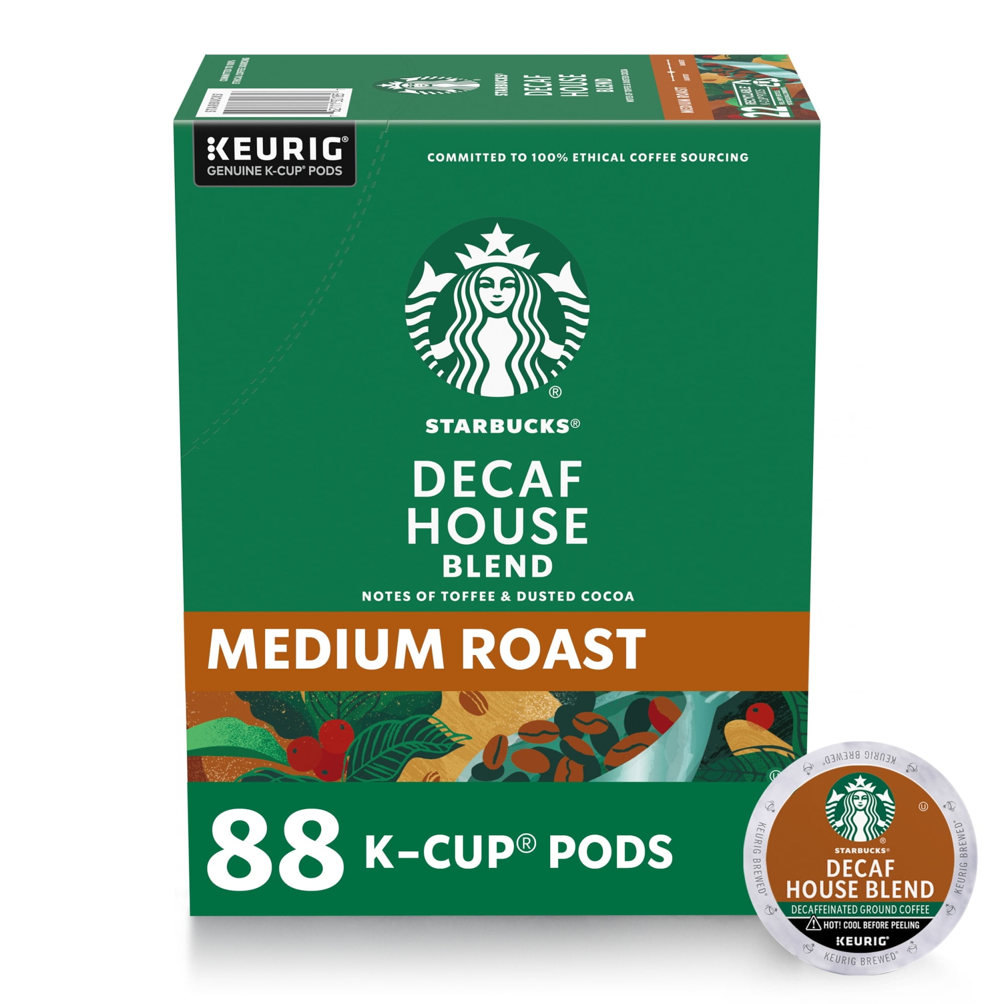 (4 pack) Starbucks Decaf House Blend, Hot or Iced Coffee, Medium Roast K-Cup Coffee Pods, 22 Count​