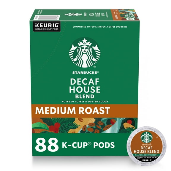 (4 pack) Starbucks Decaf House Blend, Hot or Iced Coffee, Medium Roast K-Cup Coffee Pods, 22 Count
