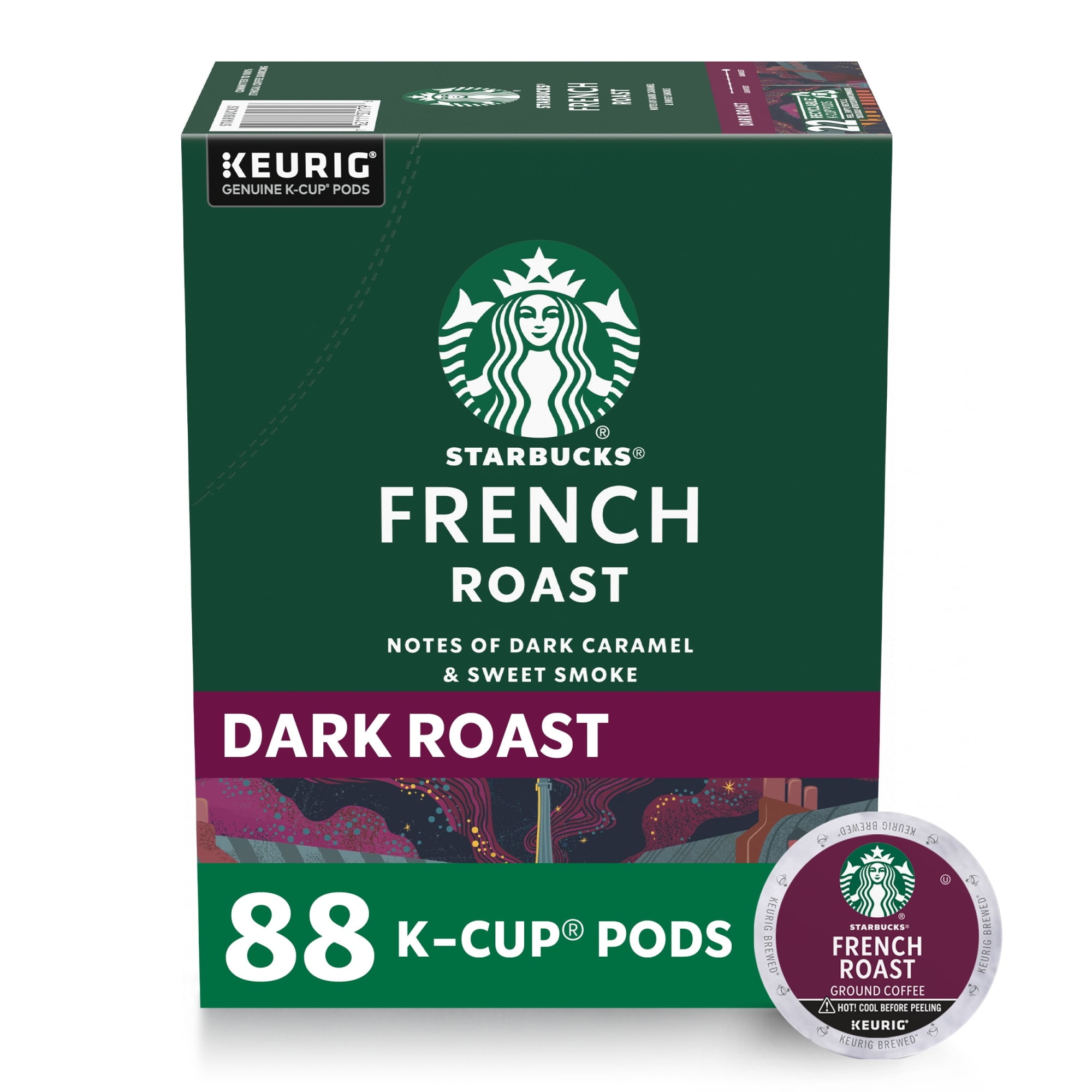 (4 pack) Starbucks French Roast, Hot or Iced Coffee, Dark Roast K-Cup Coffee Pods, 22 Count​