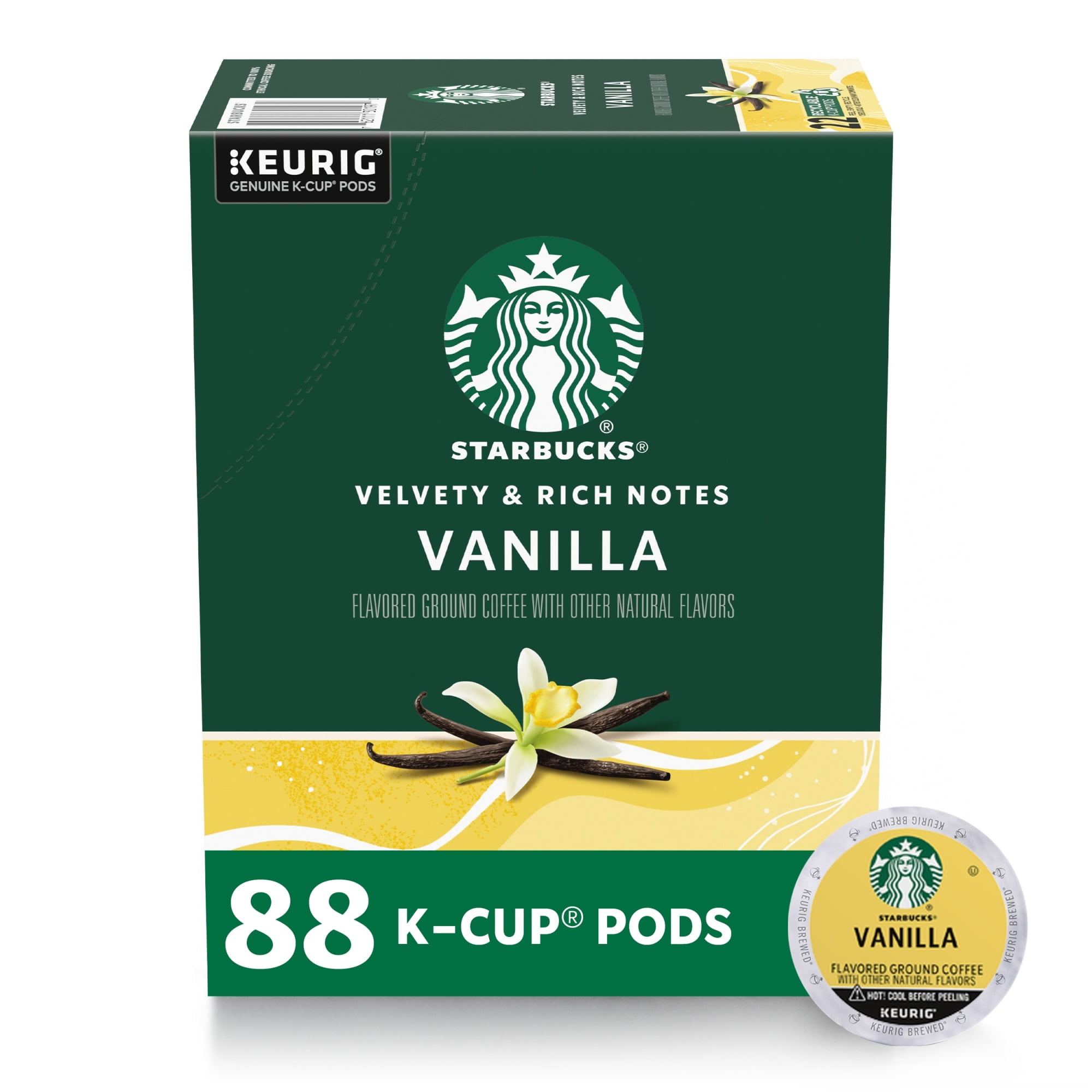 (4 pack) Starbucks Vanilla, Hot or Iced Coffee, Flavored K-Cup Coffee Pods, 22 Count​