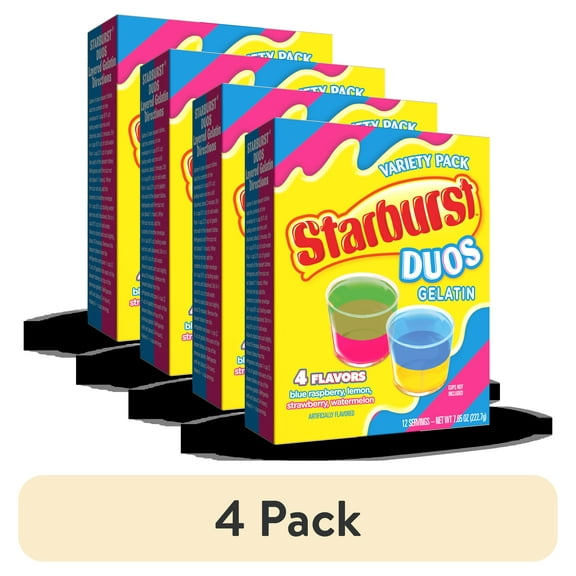 (4 pack) Starburst Duos Variety Gelatin Mix, 12 Servings, 7.85 oz Cardboard Box