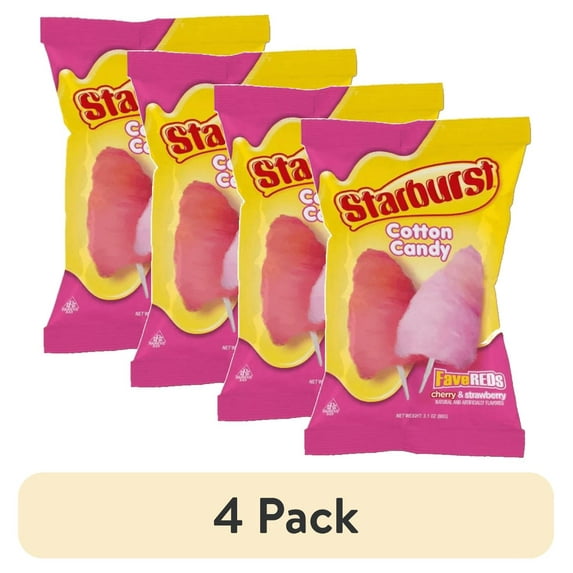 (4 pack) Starburst Fave Reds Cotton Candy, 3.1 Oz
