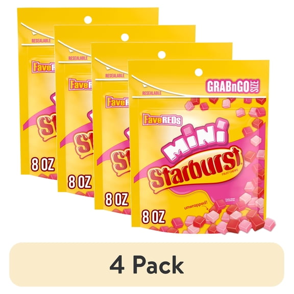 (4 pack) Starburst Favereds Minis Fruit Chewy Candy Grab N Go, 8 oz Bag