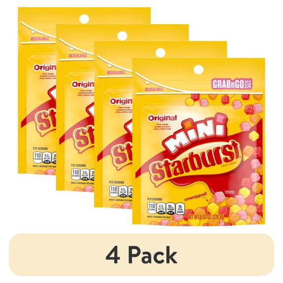 (4 pack) Starburst Minis Original Fruit Chews Chewy Candy, Grab N Go, 8 oz Bags