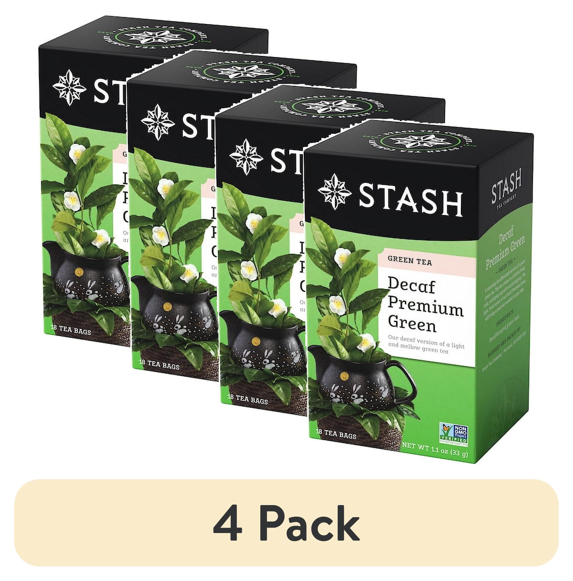 (4 pack) Stash Decaf Premium Green Tea Bags, 18 Count, 1.1 Oz