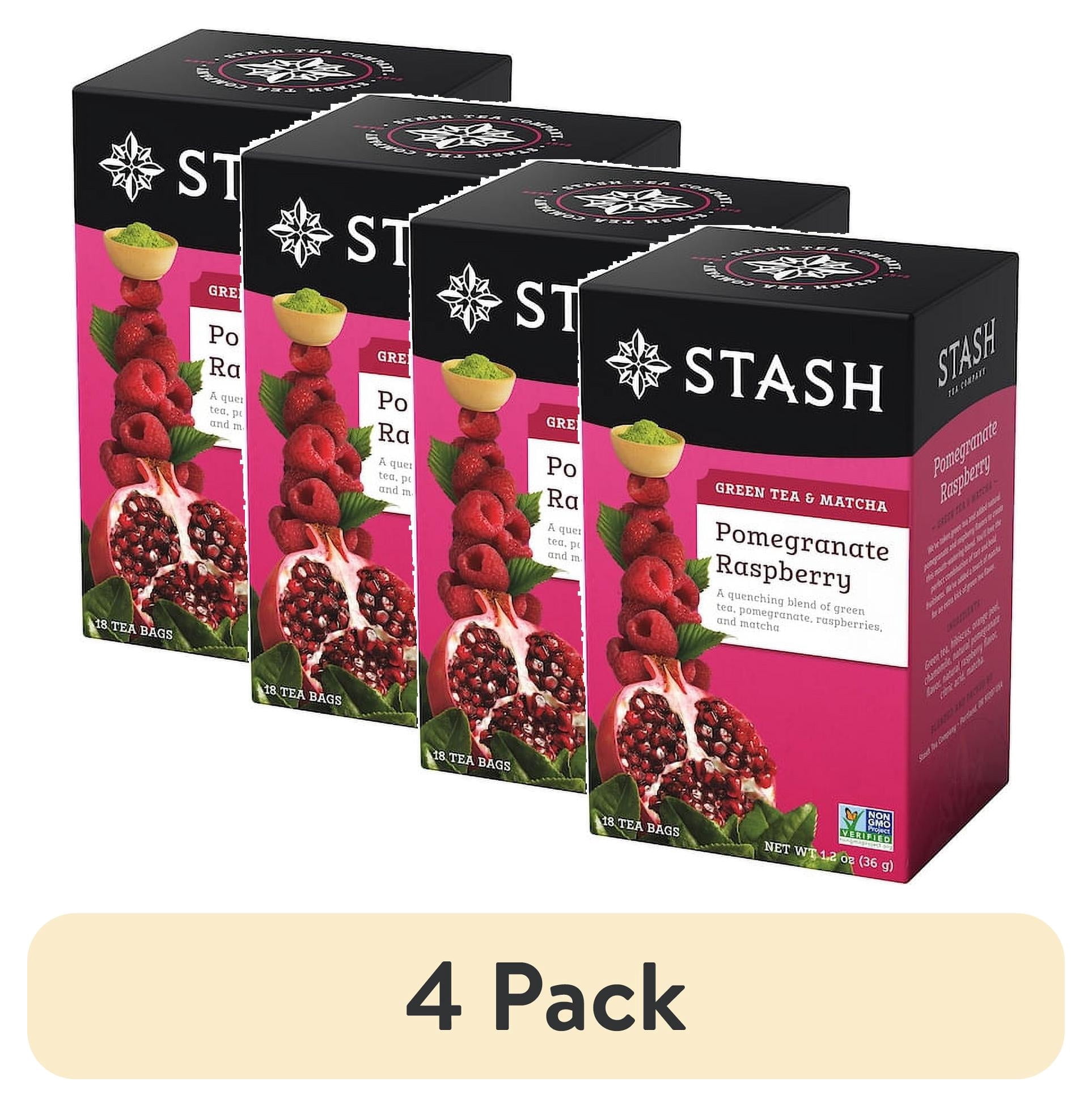 (4 pack) Stash Tea Pomegranate Raspberry Green with Matcha Tea, 18 Ct, 1.2 Oz