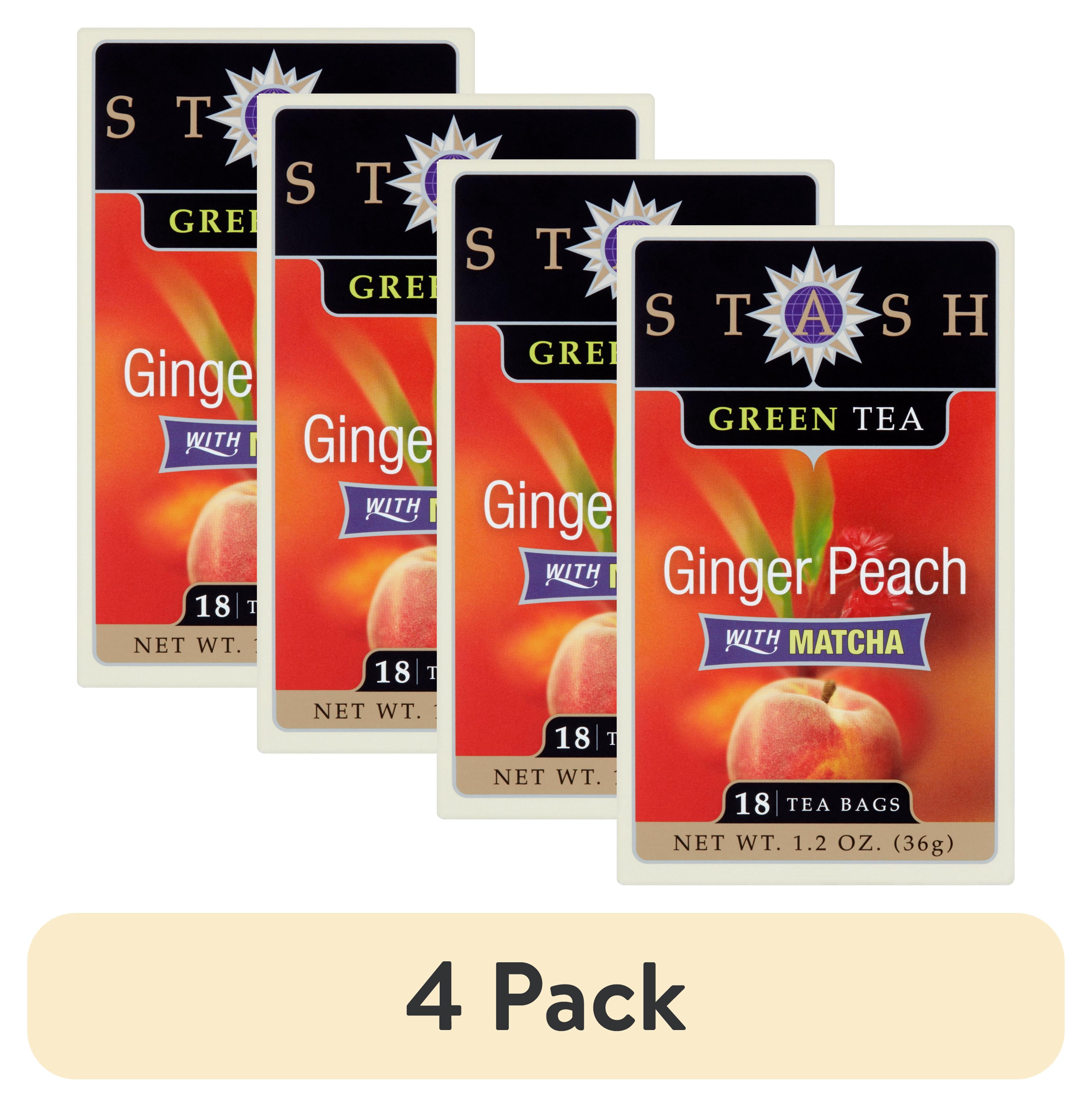 (4 pack) Stash Tea Ginger Peach Green with Matcha Tea, 18 Ct, 1.2 Oz