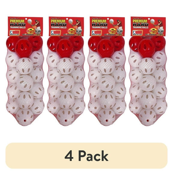 (4 pack) Stee-Rike 3 Premium Plastic Hard Practice Baseballs, White & Red. 20 ( with 4 red curve balls) Pack New. 1.5 lbs