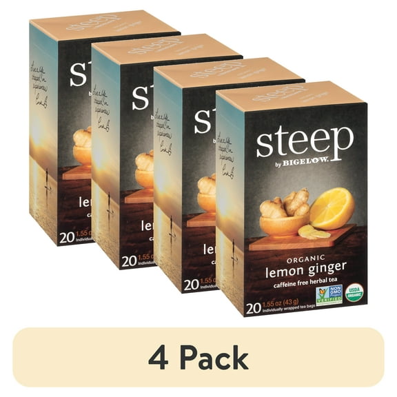 (4 pack) Steep Organic Lemon Ginger Herbal Tea Bags, 20 Count