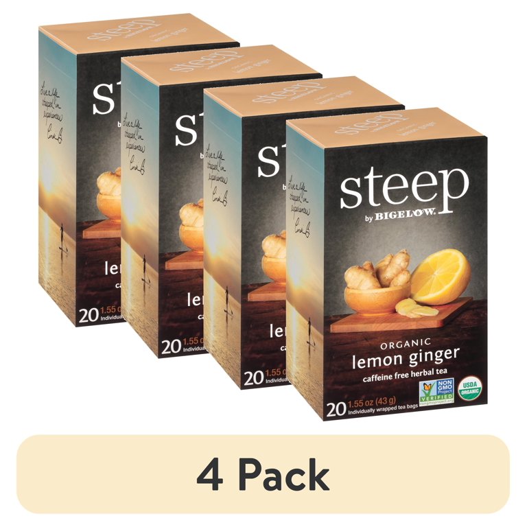 4 pack) Steep Organic Lemon Ginger Herbal Tea Bags, 20 Count