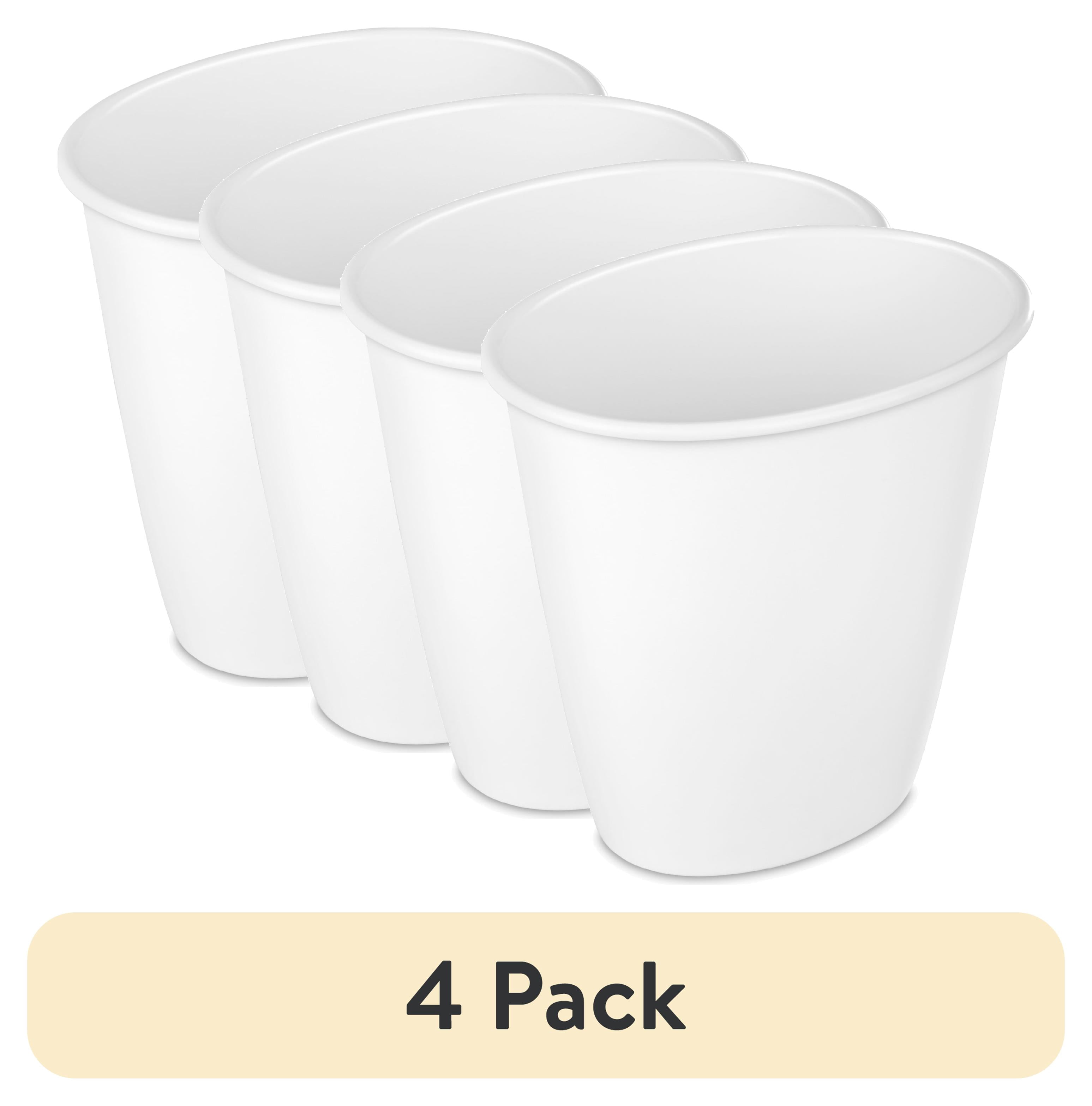 (4 pack) Sterilite Small Bathroom Trash Can, 1.5 Gallon Plastic Garbage Bucket Bin with No Lid, White