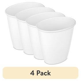 (4 pack) Sterilite Small Bathroom Trash Can, 1.5 Gallon Plastic Garbage Bucket Bin with No Lid, White