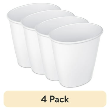 (4 pack) Sterilite 1.5 Gallon Oval Vanity Trash Can, Plastic, Bathroom, White