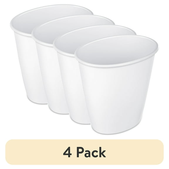 (4 pack) Sterilite Bathroom Trash Can, 1.5 Gallon Small Plastic Garbage Bucket Bin with No Lid, White
