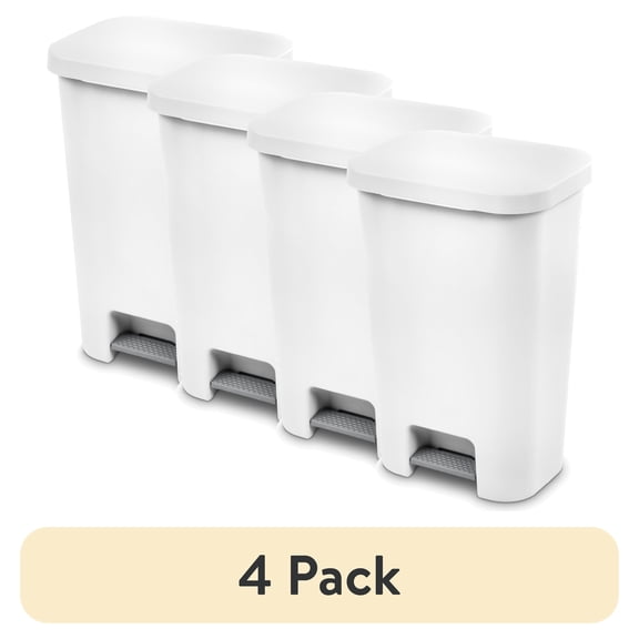 Sterilite 11.9 Gallon Trash Can, Plastic Step On Kitchen Trash Can, White