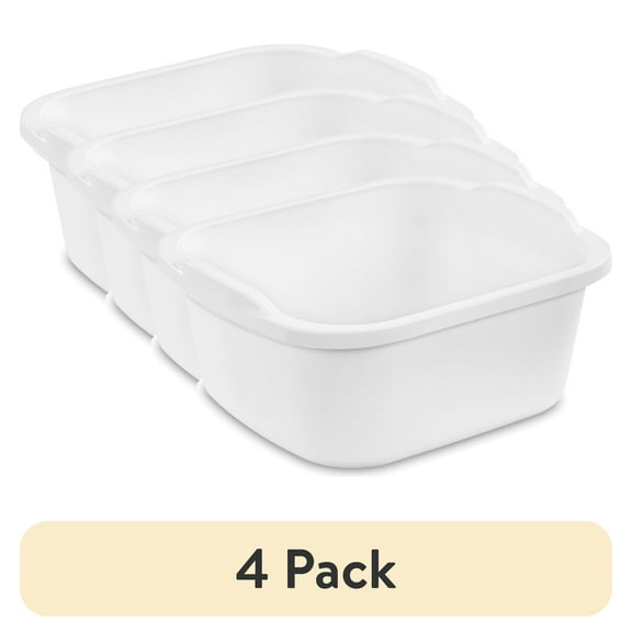 (4 pack) Sterilite 12 Qt. Dishpan, Multi-Purpose Plastic Wash Tub, Kitchen, Sink, White