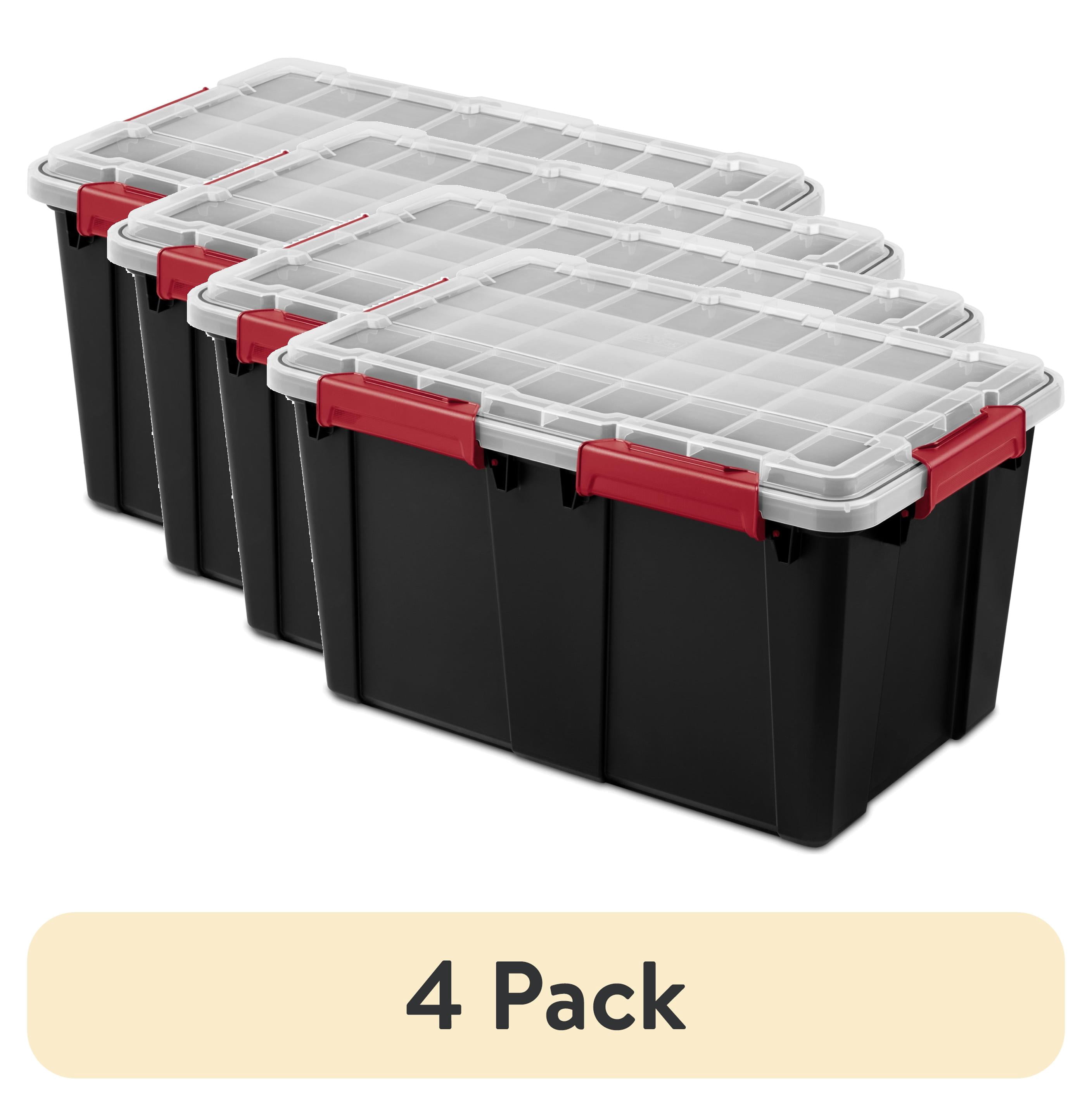 (4 pack) Sterilite Gasket Tote, 13.5 Gallon IP68 WaterProof Plastic Storage Bin with Lid, Gasket Seal and Durable Latches, Black