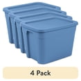 thumbnail image 1 of (4 pack) Sterilite 18 Gal Large Plastic Storage Bin with Snap-On Lid, Blue, 1 of 9