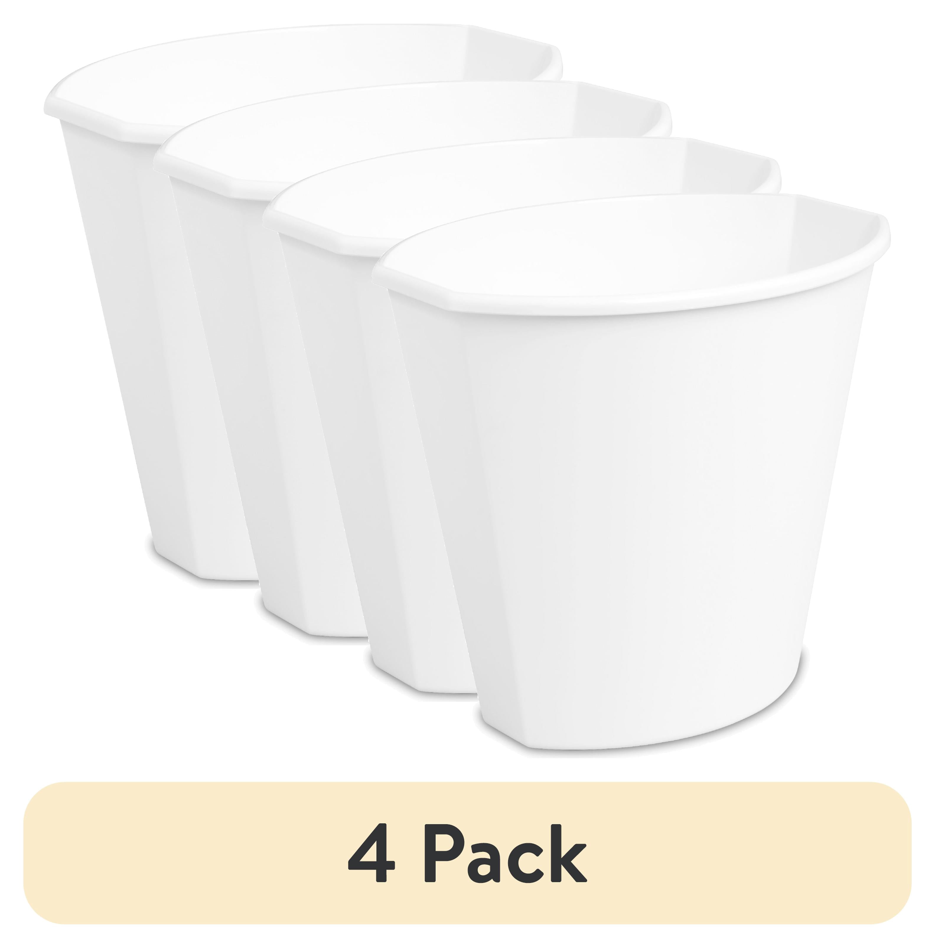 (4 pack) Sterilite Small Bathroom Trash Can, 2.5 Gallon Plastic Garbage Bucket Bin with No Lid, White