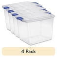 thumbnail image 1 of (4 pack) Sterilite 27 Quart Medium Latching Storage Bin, Clear Plastic Stoarge Conatiner with Latch Lid, Blue, 1 of 10