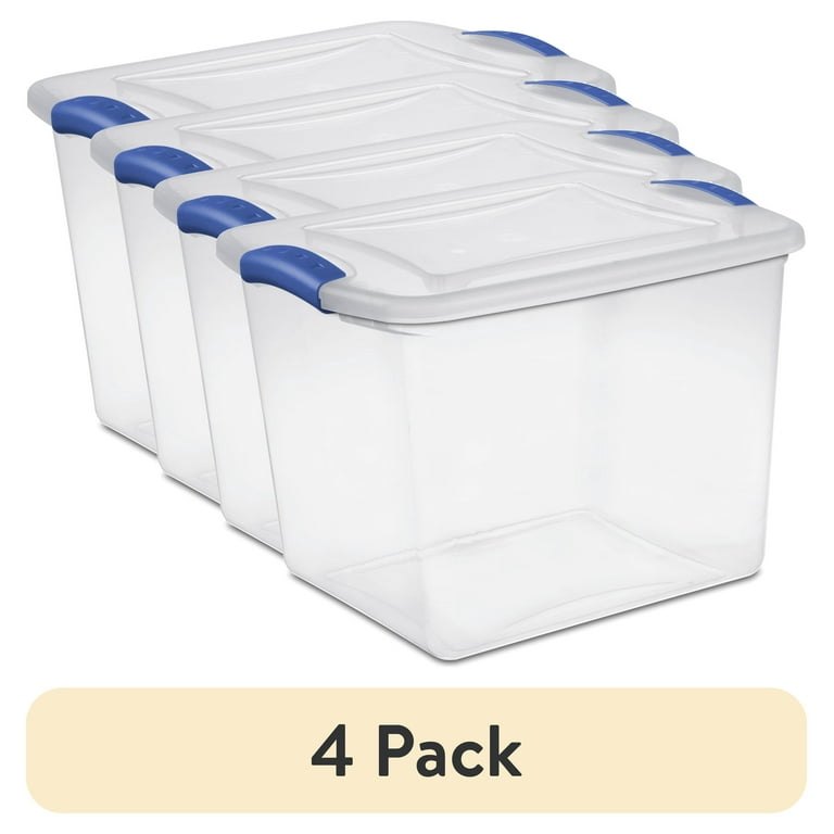 4 pack) Sterilite Small Storage Bin, 27 Quart Clear Plastic