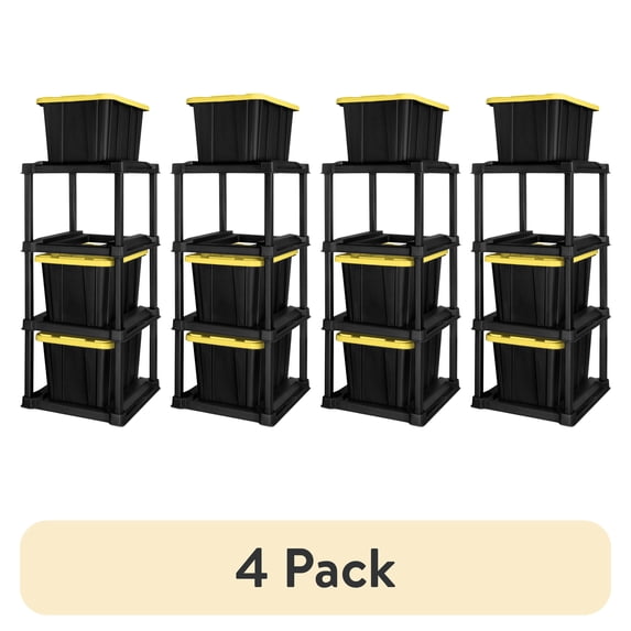 Tote Stack Rack (4 pack) 4 Tier Tote Rack, Holds Four 27 Gallon Industrial Storage ...